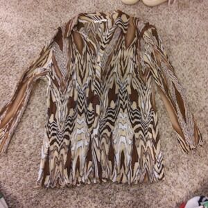 NICOLA Size L Brown and Cream Button Down Shirt